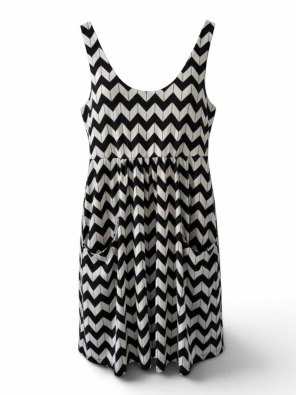 Saint Tropez West Black and White Chevron Print Sleeveless Beach Cover Up Dress